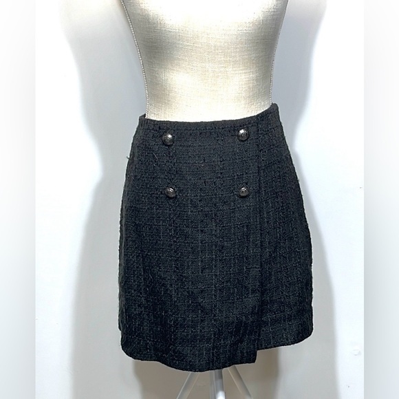 LOFT Women's Size 4 Black Textured Lined Faux Wrap Tweed Skirt - Picture 1 of 7